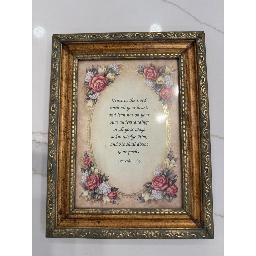 Heartfelt Proverbs 3:5-6 Framed Scripture Art Gold Ornate Floral Bible Verse
